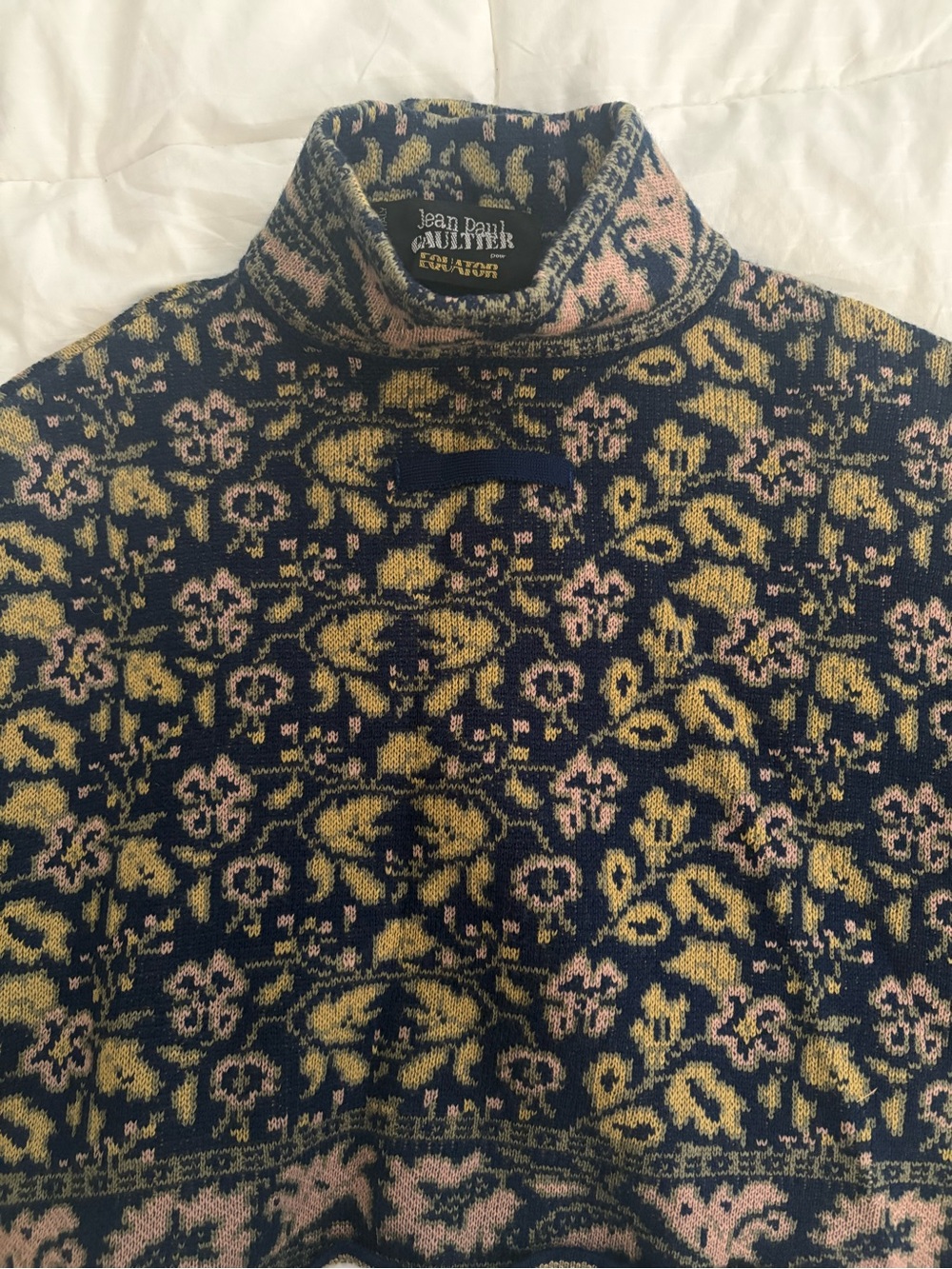 Vintage Jean Paul Gaultier Pour Equator Virgin Wool Floral Knit Cardigan Italy L - Picture 2 of 12
